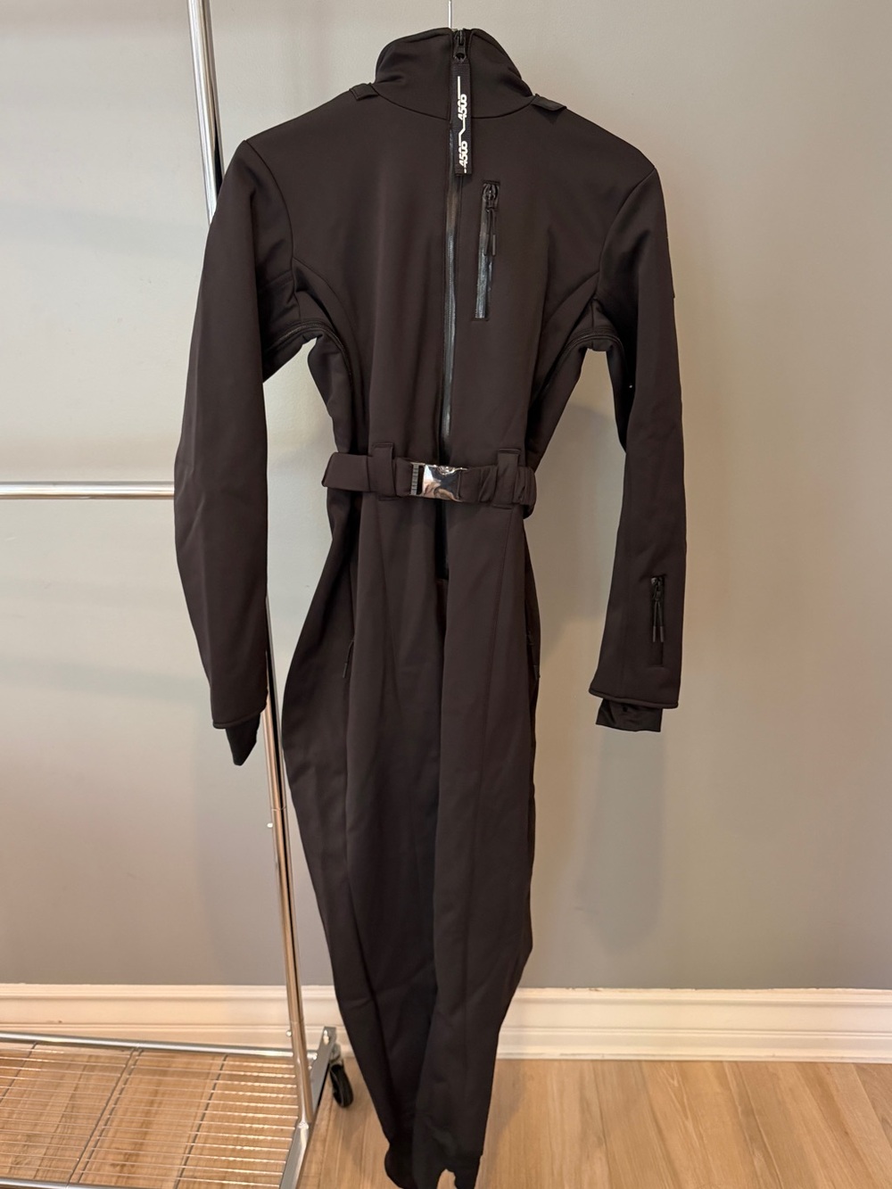 NWT ASOS 4505 Black Belted Ski Suit Faux Fur US 6